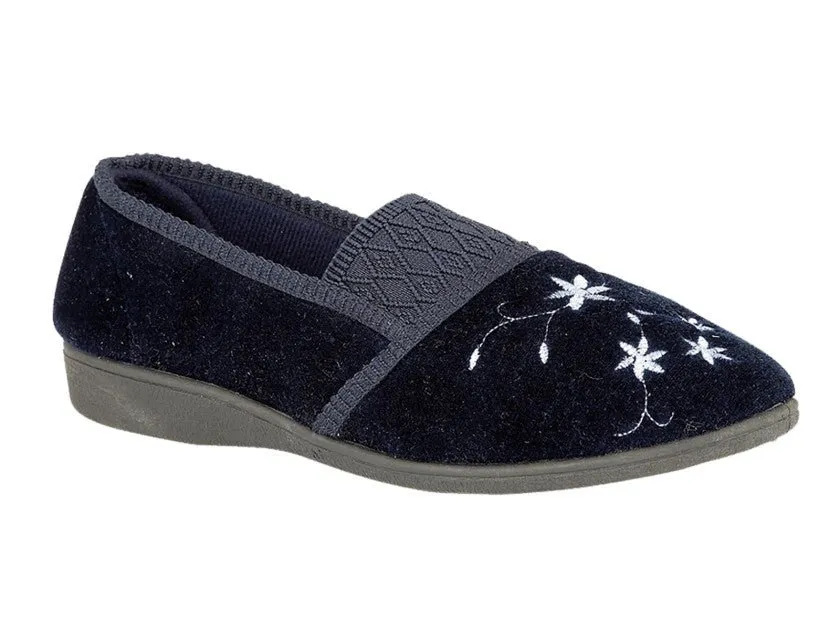 Zedzzz LS349NC Womens Embroidered Centre Gusset Slipper